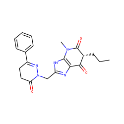 CCC[C@@H]1C(=O)c2nc(CN3N=C(c4ccccc4)CCC3=O)[nH]c2N(C)C1=O ZINC000100034613
