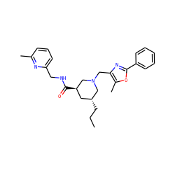 CCC[C@@H]1C[C@@H](C(=O)NCc2cccc(C)n2)CN(Cc2nc(-c3ccccc3)oc2C)C1 ZINC000071334187