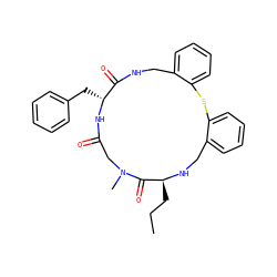 CCC[C@@H]1NCc2ccccc2Sc2ccccc2CNC(=O)[C@@H](Cc2ccccc2)NC(=O)CN(C)C1=O ZINC000088366940