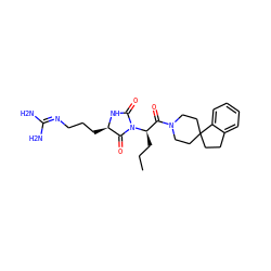 CCC[C@H](C(=O)N1CCC2(CCc3ccccc32)CC1)N1C(=O)N[C@H](CCCN=C(N)N)C1=O ZINC000026284713