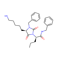 CCC[C@H](C(=O)NCc1ccccc1)N1C(=O)[C@@H](CCCCCN)N(Cc2ccccc2)C1=O ZINC000026384713
