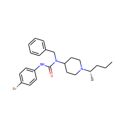 CCC[C@H](C)N1CCC(N(Cc2ccccc2)C(=O)Nc2ccc(Br)cc2)CC1 ZINC001772656501