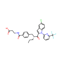 CCC[C@H](Cc1ccc(C(=O)NCCC(=O)O)cc1)C(=O)c1cc2cc(Cl)ccc2n1-c1cccc(C(F)(F)F)n1 ZINC000060328563