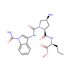 CCC[C@H](NC(=O)[C@@H]1C[C@H](N)CN1C(=O)Nc1cn(C(N)=O)c2ccccc12)C(=O)OC ZINC000148357835