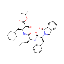 CCC[C@H](NC(=O)[C@H](Cc1ccccc1)N1Cc2ccccc2C1=O)C(=O)N[C@@H](CC1CCCCC1)[C@H](O)C(=O)OC(C)C ZINC000003915124