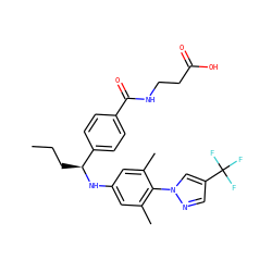CCC[C@H](Nc1cc(C)c(-n2cc(C(F)(F)F)cn2)c(C)c1)c1ccc(C(=O)NCCC(=O)O)cc1 ZINC000096269723