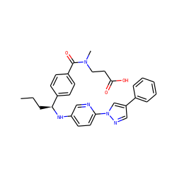 CCC[C@H](Nc1ccc(-n2cc(-c3ccccc3)cn2)nc1)c1ccc(C(=O)N(C)CCC(=O)O)cc1 ZINC000096170570
