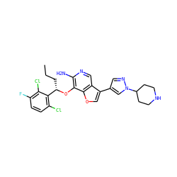 CCC[C@H](Oc1c(N)ncc2c(-c3cnn(C4CCNCC4)c3)coc12)c1c(Cl)ccc(F)c1Cl ZINC000096273081