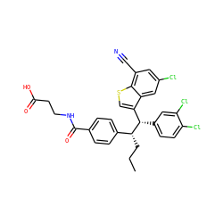 CCC[C@H](c1ccc(C(=O)NCCC(=O)O)cc1)[C@@H](c1ccc(Cl)c(Cl)c1)c1csc2c(C#N)cc(Cl)cc12 ZINC000141223605