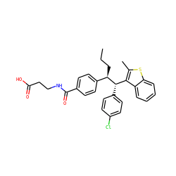 CCC[C@H](c1ccc(C(=O)NCCC(=O)O)cc1)[C@@H](c1ccc(Cl)cc1)c1c(C)sc2ccccc12 ZINC000141538010