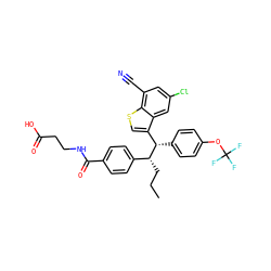 CCC[C@H](c1ccc(C(=O)NCCC(=O)O)cc1)[C@@H](c1ccc(OC(F)(F)F)cc1)c1csc2c(C#N)cc(Cl)cc12 ZINC000140099997