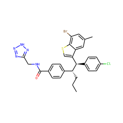 CCC[C@H](c1ccc(C(=O)NCc2nn[nH]n2)cc1)[C@H](c1ccc(Cl)cc1)c1csc2c(Br)cc(C)cc12 ZINC000115956205