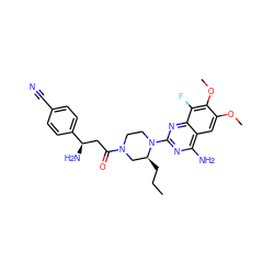CCC[C@H]1CN(C(=O)C[C@@H](N)c2ccc(C#N)cc2)CCN1c1nc(N)c2cc(OC)c(OC)c(F)c2n1 ZINC001772626697