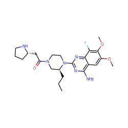 CCC[C@H]1CN(C(=O)C[C@@H]2CCCN2)CCN1c1nc(N)c2cc(OC)c(OC)c(F)c2n1 ZINC001772622016