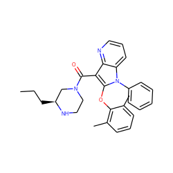 CCC[C@H]1CN(C(=O)c2c(Oc3c(C)cccc3C)n(-c3ccccc3)c3cccnc23)CCN1 ZINC000072182479
