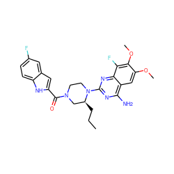 CCC[C@H]1CN(C(=O)c2cc3cc(F)ccc3[nH]2)CCN1c1nc(N)c2cc(OC)c(OC)c(F)c2n1 ZINC000210846987