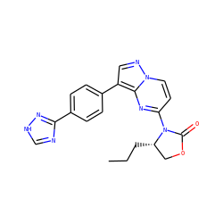 CCC[C@H]1COC(=O)N1c1ccn2ncc(-c3ccc(-c4nc[nH]n4)cc3)c2n1 ZINC000116184937