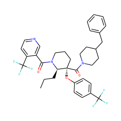 CCC[C@H]1N(C(=O)c2cnccc2C(F)(F)F)CCC[C@@]1(Oc1ccc(C(F)(F)F)cc1)C(=O)N1CCC(Cc2ccccc2)CC1 ZINC000653849094