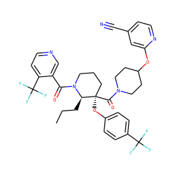 CCC[C@H]1N(C(=O)c2cnccc2C(F)(F)F)CCC[C@@]1(Oc1ccc(C(F)(F)F)cc1)C(=O)N1CCC(Oc2cc(C#N)ccn2)CC1 ZINC000653846578