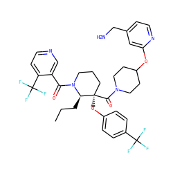 CCC[C@H]1N(C(=O)c2cnccc2C(F)(F)F)CCC[C@@]1(Oc1ccc(C(F)(F)F)cc1)C(=O)N1CCC(Oc2cc(CN)ccn2)CC1 ZINC000653842103
