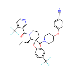 CCC[C@H]1N(C(=O)c2cnccc2C(F)(F)F)CCC[C@@]1(Oc1ccc(C(F)(F)F)cc1)C(=O)N1CCC(Oc2ccc(C#N)cc2)CC1 ZINC000653848690