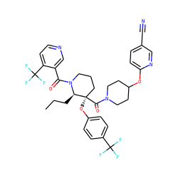 CCC[C@H]1N(C(=O)c2cnccc2C(F)(F)F)CCC[C@@]1(Oc1ccc(C(F)(F)F)cc1)C(=O)N1CCC(Oc2ccc(C#N)cn2)CC1 ZINC000165344873