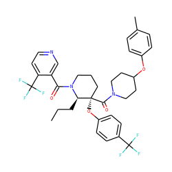 CCC[C@H]1N(C(=O)c2cnccc2C(F)(F)F)CCC[C@@]1(Oc1ccc(C(F)(F)F)cc1)C(=O)N1CCC(Oc2ccc(C)cc2)CC1 ZINC000653845399