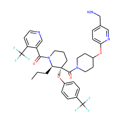 CCC[C@H]1N(C(=O)c2cnccc2C(F)(F)F)CCC[C@@]1(Oc1ccc(C(F)(F)F)cc1)C(=O)N1CCC(Oc2ccc(CN)cn2)CC1 ZINC000653842143
