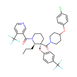 CCC[C@H]1N(C(=O)c2cnccc2C(F)(F)F)CCC[C@@]1(Oc1ccc(C(F)(F)F)cc1)C(=O)N1CCC(Oc2ccc(Cl)cc2)CC1 ZINC000653850111