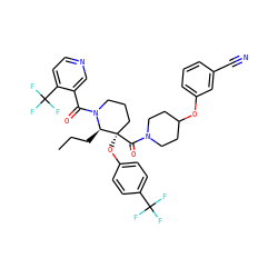 CCC[C@H]1N(C(=O)c2cnccc2C(F)(F)F)CCC[C@@]1(Oc1ccc(C(F)(F)F)cc1)C(=O)N1CCC(Oc2cccc(C#N)c2)CC1 ZINC000653842887
