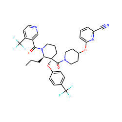 CCC[C@H]1N(C(=O)c2cnccc2C(F)(F)F)CCC[C@@]1(Oc1ccc(C(F)(F)F)cc1)C(=O)N1CCC(Oc2cccc(C#N)n2)CC1 ZINC000653849875