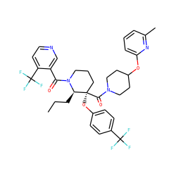 CCC[C@H]1N(C(=O)c2cnccc2C(F)(F)F)CCC[C@@]1(Oc1ccc(C(F)(F)F)cc1)C(=O)N1CCC(Oc2cccc(C)n2)CC1 ZINC000653852917