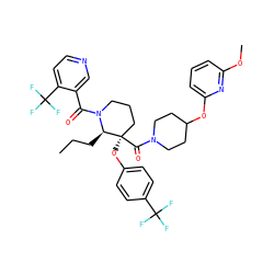 CCC[C@H]1N(C(=O)c2cnccc2C(F)(F)F)CCC[C@@]1(Oc1ccc(C(F)(F)F)cc1)C(=O)N1CCC(Oc2cccc(OC)n2)CC1 ZINC000653852894