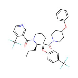 CCC[C@H]1N(C(=O)c2cnccc2C(F)(F)F)CCC[C@@]1(Oc1ccc(C(F)(F)F)cc1)C(=O)N1CCC(Oc2ccccc2)CC1 ZINC000653844010