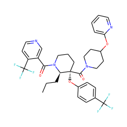 CCC[C@H]1N(C(=O)c2cnccc2C(F)(F)F)CCC[C@@]1(Oc1ccc(C(F)(F)F)cc1)C(=O)N1CCC(Oc2ccccn2)CC1 ZINC000653848733