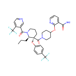 CCC[C@H]1N(C(=O)c2cnccc2C(F)(F)F)CCC[C@@]1(Oc1ccc(C(F)(F)F)cc1)C(=O)N1CCC(Oc2ncccc2C(N)=O)CC1 ZINC000653845439