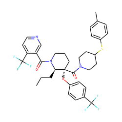 CCC[C@H]1N(C(=O)c2cnccc2C(F)(F)F)CCC[C@@]1(Oc1ccc(C(F)(F)F)cc1)C(=O)N1CCC(Sc2ccc(C)cc2)CC1 ZINC000653853266