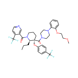 CCC[C@H]1N(C(=O)c2cnccc2C(F)(F)F)CCC[C@@]1(Oc1ccc(C(F)(F)F)cc1)C(=O)N1CCN(c2ccccc2OCCOC)CC1 ZINC000165335690