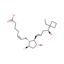 CCC1([C@@H](O)C/C=C/[C@H]2[C@H](O)C[C@@H](Cl)[C@@H]2C/C=C\CCCC(=O)O)CCC1 ZINC000003975804