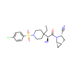 CCC1([C@H](N)C(=O)N2[C@H](C#N)C[C@@H]3C[C@@H]32)CCN(S(=O)(=O)c2ccc(Cl)cc2)CC1 ZINC000095590670