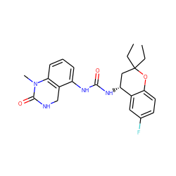 CCC1(CC)C[C@@H](NC(=O)Nc2cccc3c2CNC(=O)N3C)c2cc(F)ccc2O1 ZINC000144088183