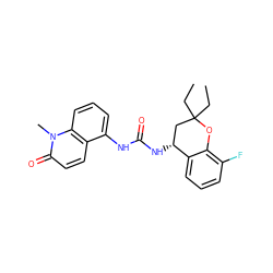 CCC1(CC)C[C@@H](NC(=O)Nc2cccc3c2ccc(=O)n3C)c2cccc(F)c2O1 ZINC000145699602