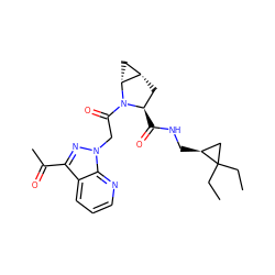 CCC1(CC)C[C@@H]1CNC(=O)[C@@H]1C[C@H]2C[C@H]2N1C(=O)Cn1nc(C(C)=O)c2cccnc21 ZINC000210844860