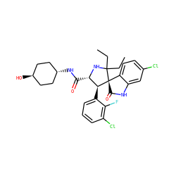 CCC1(CC)N[C@@H](C(=O)N[C@H]2CC[C@H](O)CC2)[C@H](c2cccc(Cl)c2F)[C@]12C(=O)Nc1cc(Cl)ccc12 ZINC000299830634