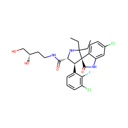 CCC1(CC)N[C@@H](C(=O)NCC[C@H](O)CO)[C@H](c2cccc(Cl)c2F)[C@]12C(=O)Nc1cc(Cl)ccc12 ZINC000299836539