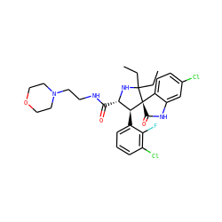 CCC1(CC)N[C@@H](C(=O)NCCN2CCOCC2)[C@H](c2cccc(Cl)c2F)[C@]12C(=O)Nc1cc(Cl)ccc12 ZINC000169700237