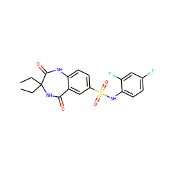 CCC1(CC)NC(=O)c2cc(S(=O)(=O)Nc3ccc(F)cc3F)ccc2NC1=O ZINC000096269438