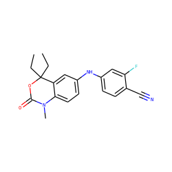 CCC1(CC)OC(=O)N(C)c2ccc(Nc3ccc(C#N)c(F)c3)cc21 ZINC000028878719