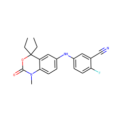 CCC1(CC)OC(=O)N(C)c2ccc(Nc3ccc(F)c(C#N)c3)cc21 ZINC000028878725