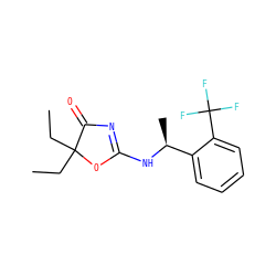 CCC1(CC)OC(N[C@@H](C)c2ccccc2C(F)(F)F)=NC1=O ZINC000028824020